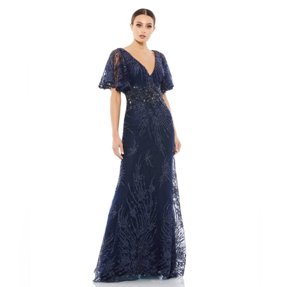 Mac Duggal 67493 NWT VINTAGE FLUTTER SLEEVE EVENING GOWN - Picture 1 of 9